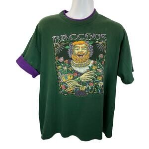 Rare Vintage 90s Single Stitch Green Purple sleeve cuff New Orleans T Shirt XL